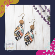 Load image into Gallery viewer, Leather and Wood Brushstroke Earrings