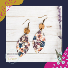 Load image into Gallery viewer, Leather and Wood Floral Earrings