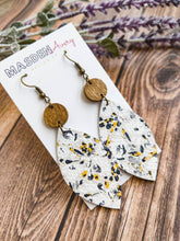 Load image into Gallery viewer, Leather and Wood Poppy Floral Earrings