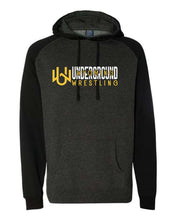 Load image into Gallery viewer, Wyoming Underground Wrestling Raglan Hooded Sweatshirt (Add&#39;l Color!)
