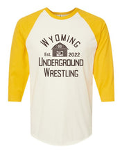 Load image into Gallery viewer, Wyoming Underground Wrestling Three-Quarter Raglan Shirt (Add&#39;l Colors!)
